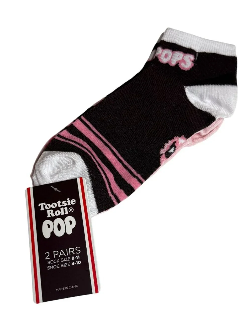 Tootsie Roll Pop Womens Low Cut Socks 2 Pair Brown Pink Candy NWT